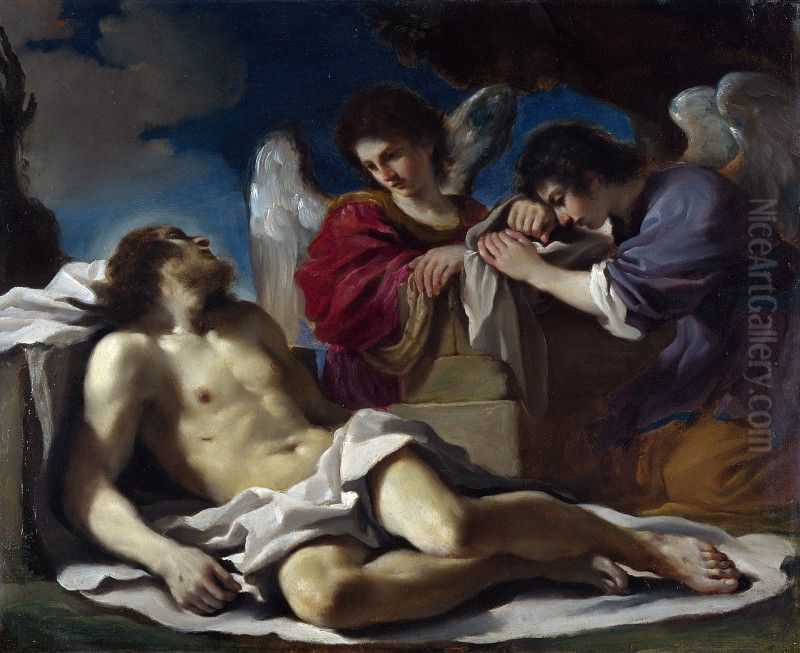 Angels Weeping over the Dead Christ Oil Painting by Giovanni Francesco Barbieri