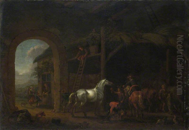 The Interior of a Stable Oil Painting by Abraham Van Calraet