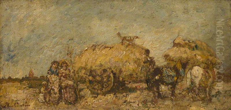 The Hayfield Oil Painting by Adolphe Joseph Thomas Monticelli