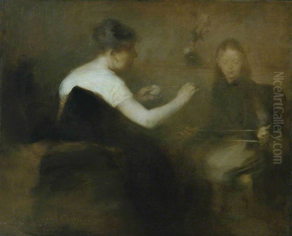 Winding Wool Oil Painting by Eugene Carriere
