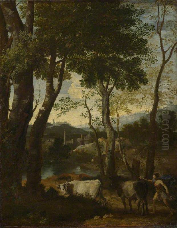 Landscape with a Cowherd Oil Painting by Gaspard Dughet