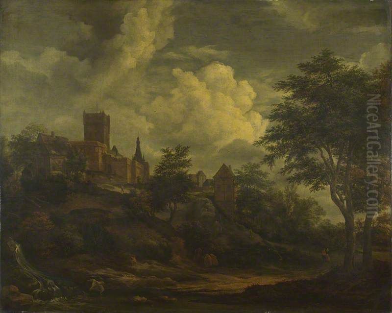 A Castle on a Hill by a River Oil Painting by Jacob Van Ruisdael