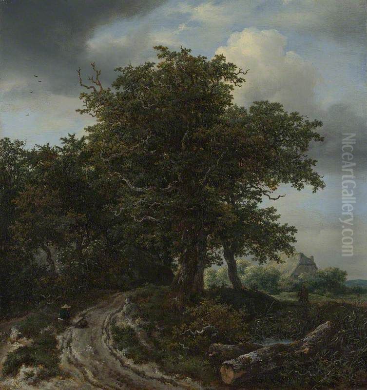 A Road winding between Trees towards a Distant Cottage Oil Painting by Jacob Van Ruisdael