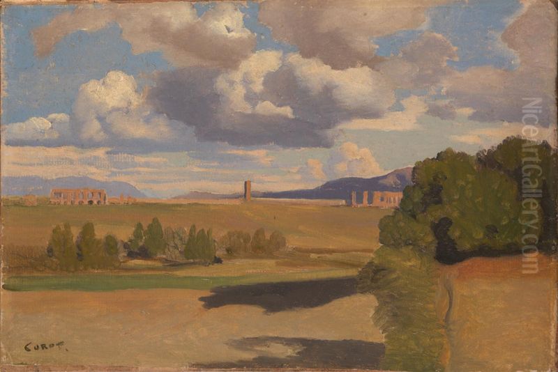The Roman Campagna, with the Claudian Aqueduct Oil Painting by Jean-Baptiste Camille Corot