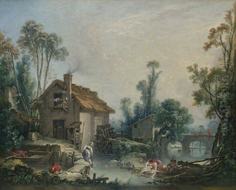 Landscape with a Watermill Oil Painting by Francois Boucher