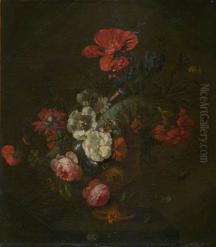 Flowers in a Stone Vase Oil Painting by Jan Van Huysum