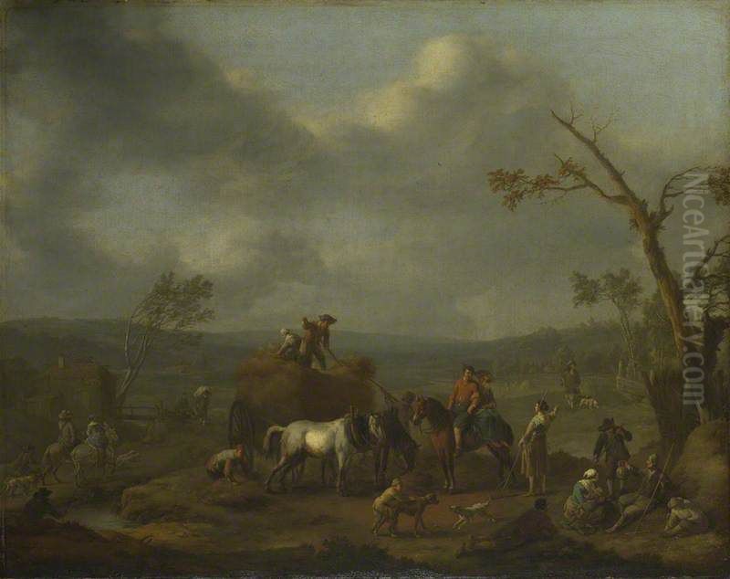 Peasants loading a Hay Cart Oil Painting by Johannes Lingelbach