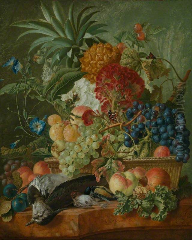 Fruit, Flowers and Dead Birds Oil Painting by Wybrand Hendricks