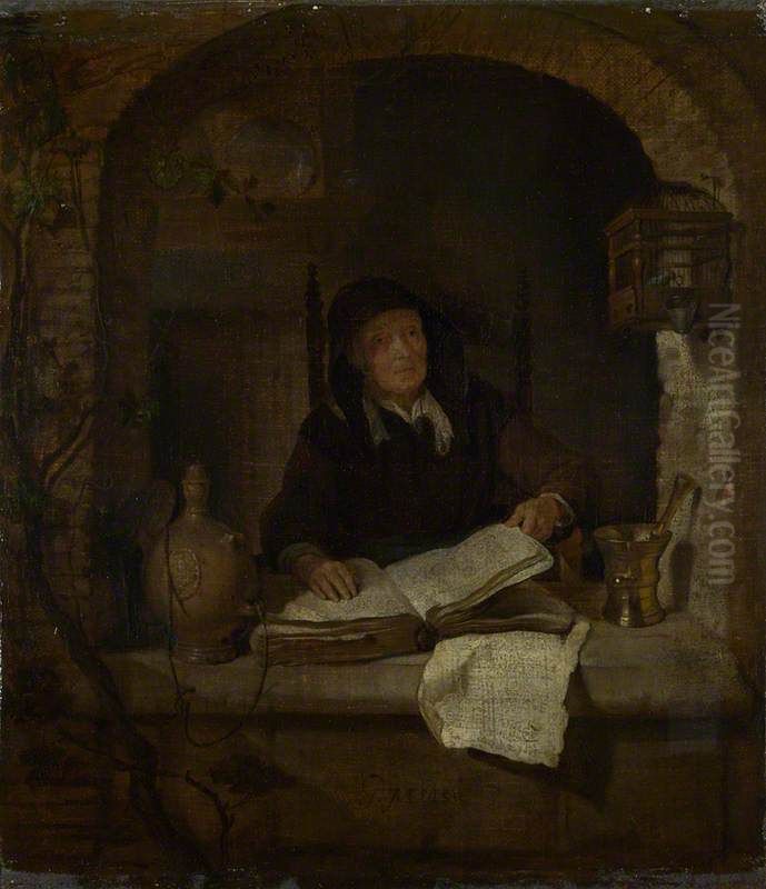 An Old Woman with a Book Oil Painting by Gabriel Metsu