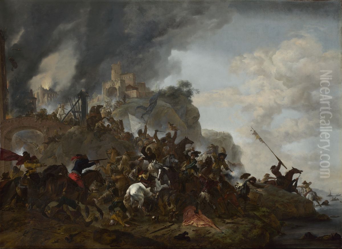 Cavalry making a Sortie from a Fort on a Hill Oil Painting by Philips Wouwerman