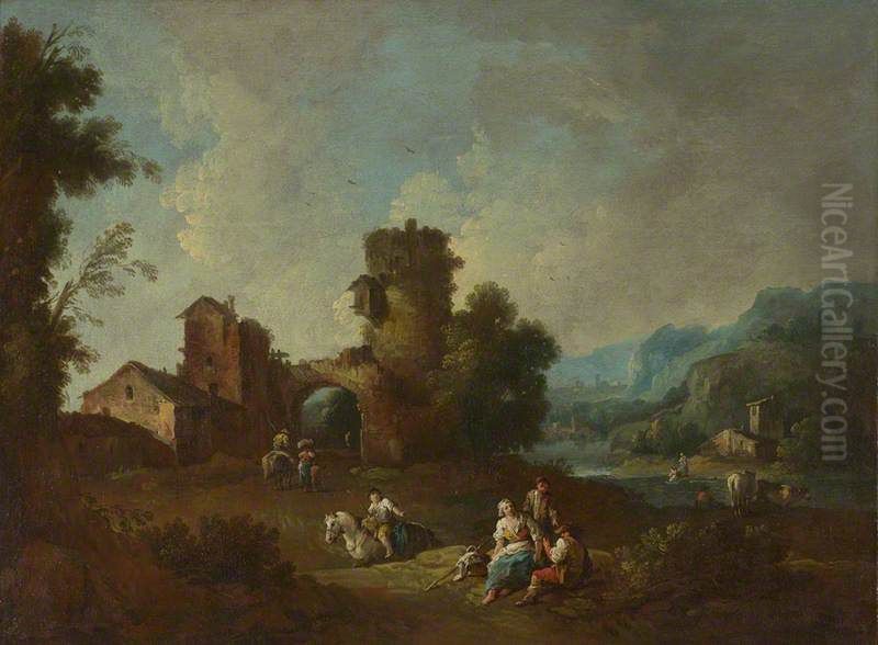 Landscape with a Ruined Tower Oil Painting by Giuseppe Zais