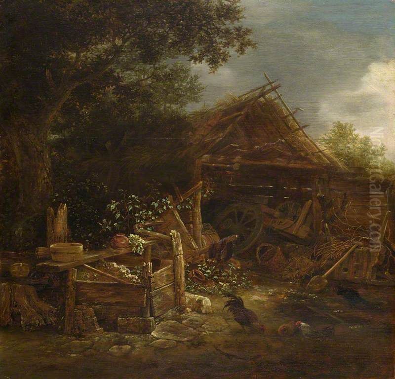 A Farmyard Oil Painting by Isaac Van Ostade