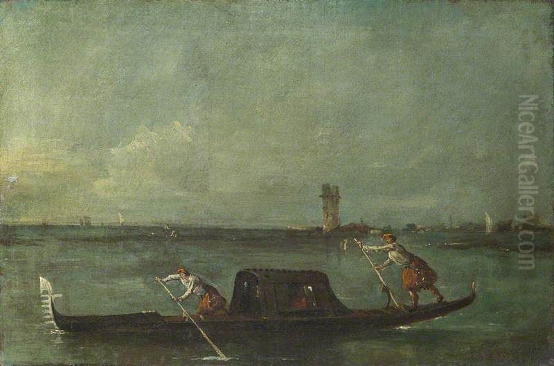 A Gondola on the Lagoon near Mestre Oil Painting by Francesco Guardi