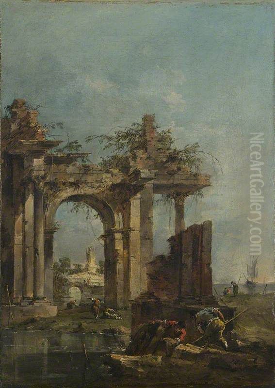A Caprice with Ruins on the Seashore Oil Painting by Francesco Guardi