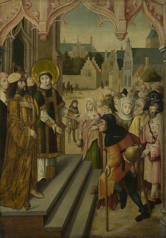 Saint Lawrence before the Prefect Oil Painting by Master of the Cologne legend of St. Ursula