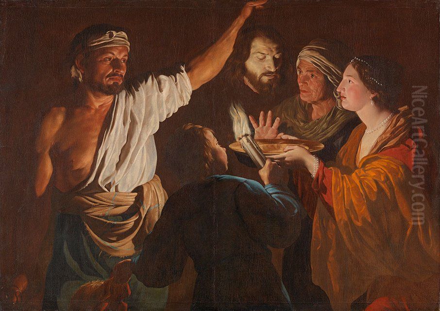 Salome receiving the Head of John the Baptist Oil Painting by Matthias Stom