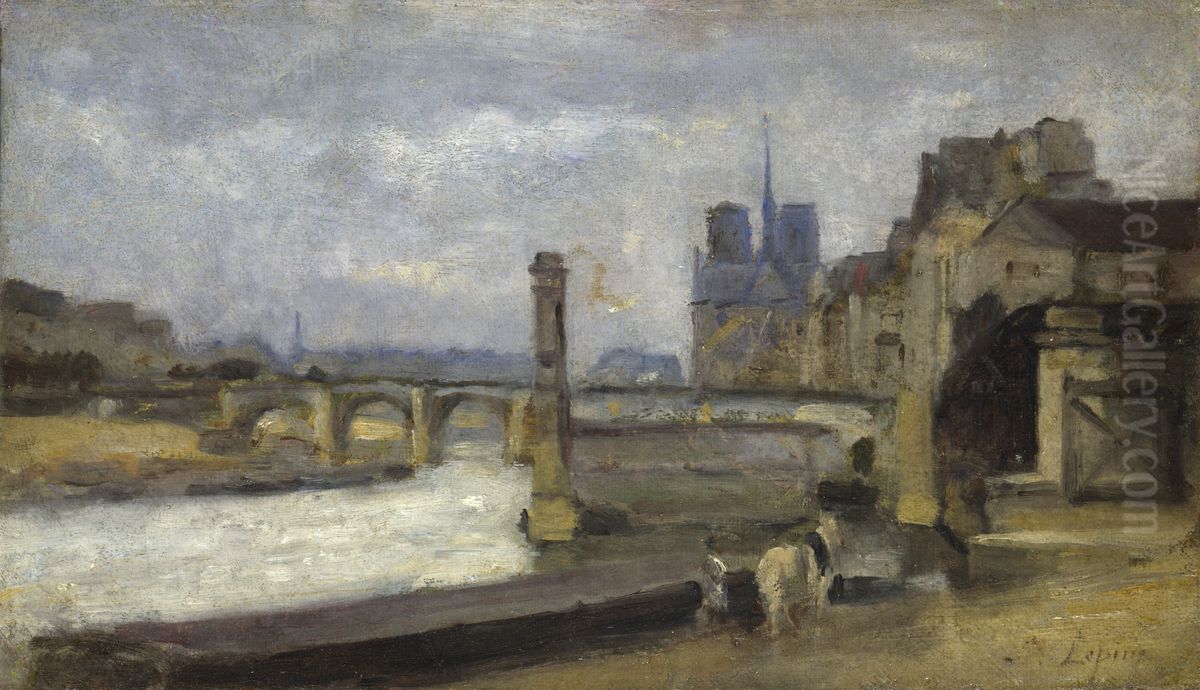 The Pont de la Tournelle, Paris Oil Painting by Stanislas Lepine