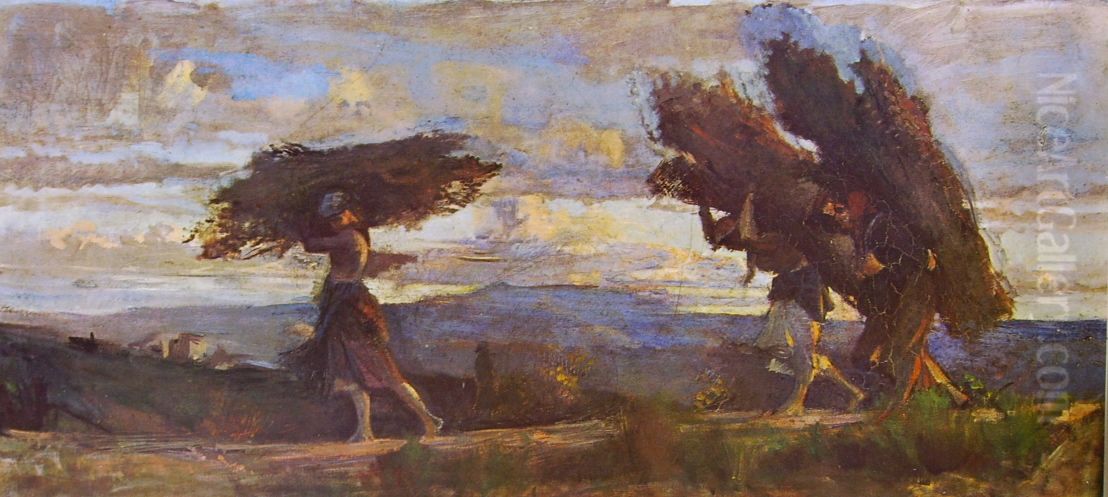 Boscaiole con fascine Oil Painting by Cristiano Banti