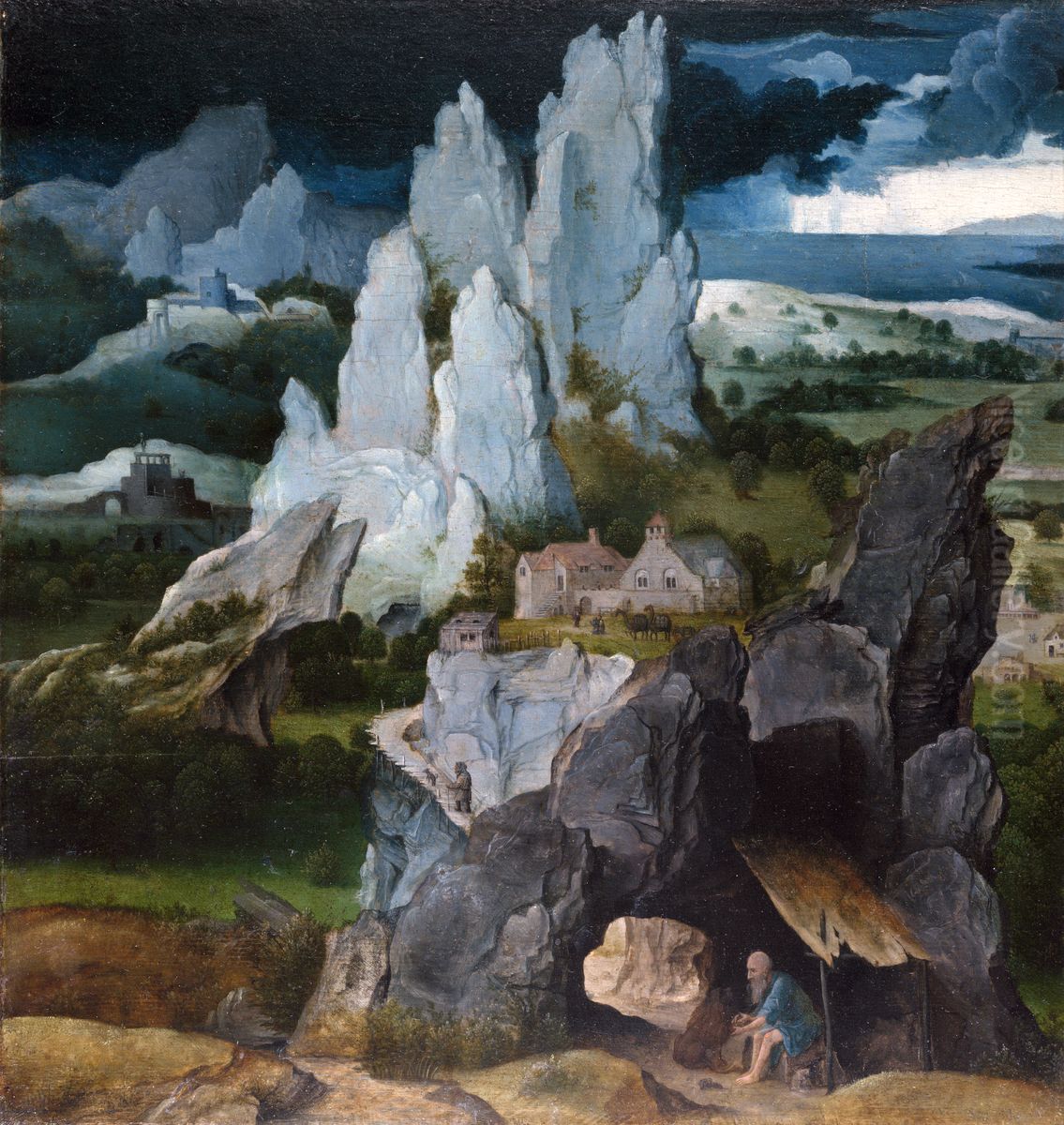 Saint Jerome in a Rocky Landscape Oil Painting by Joachim Patinir