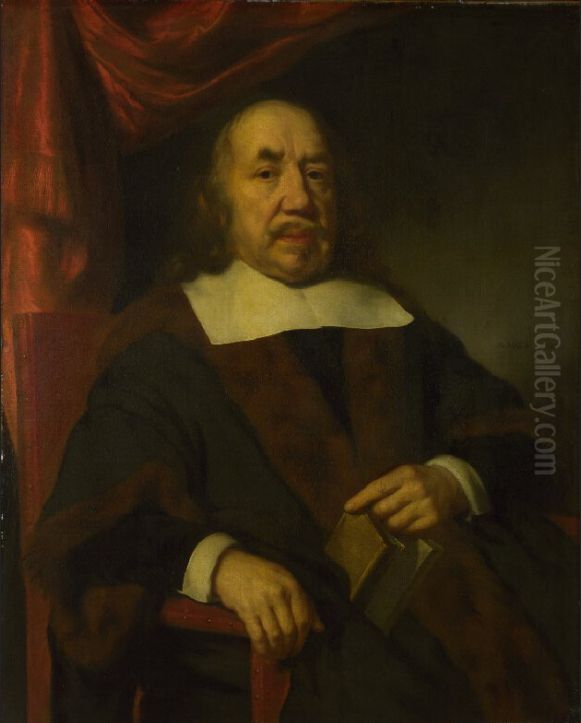 Portrait of an elderly man in a black robe Oil Painting by Nicolaes Maes