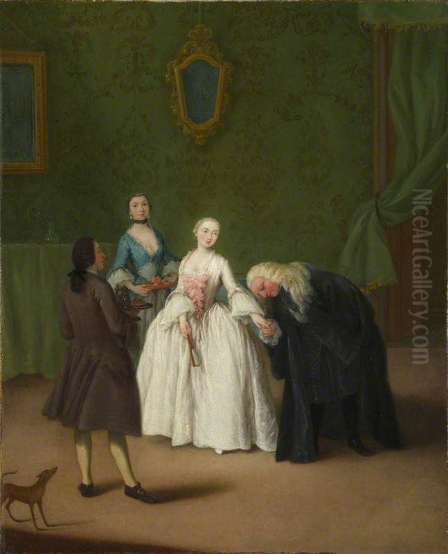 A Nobleman kissing a Lady\ Oil Painting by Pietro Longhi