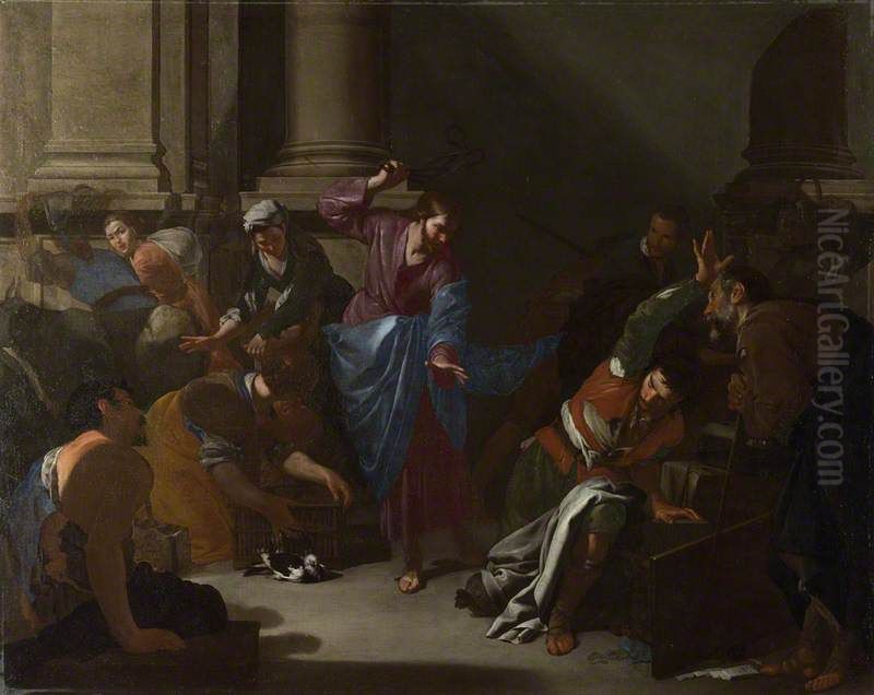 Christ driving the Traders from the Temple Oil Painting by Bernardo Cavallino
