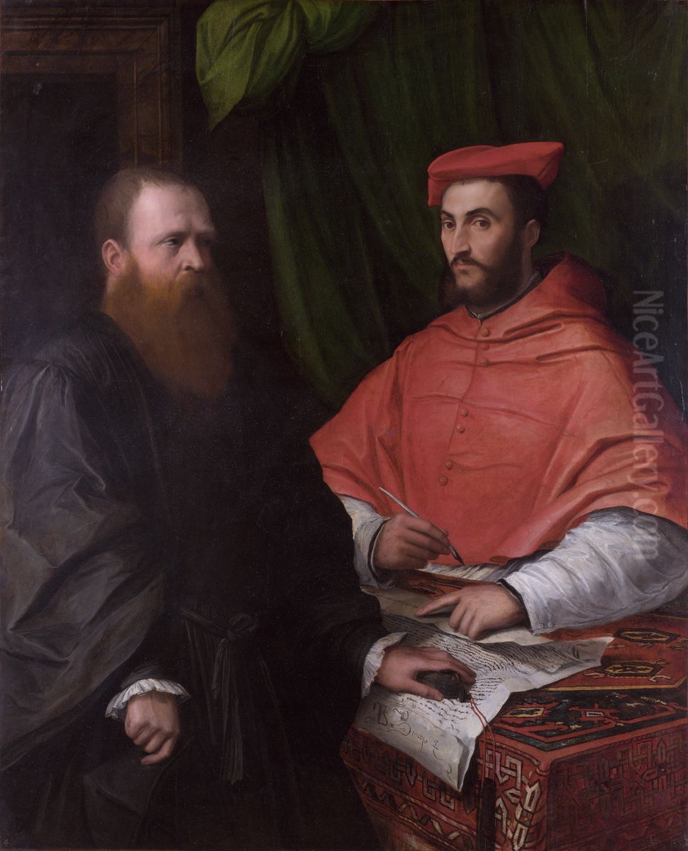 Cardinal Ippolito de\' Medici and Monsignor Mario Bracci Oil Painting by Girolamo da Carpi