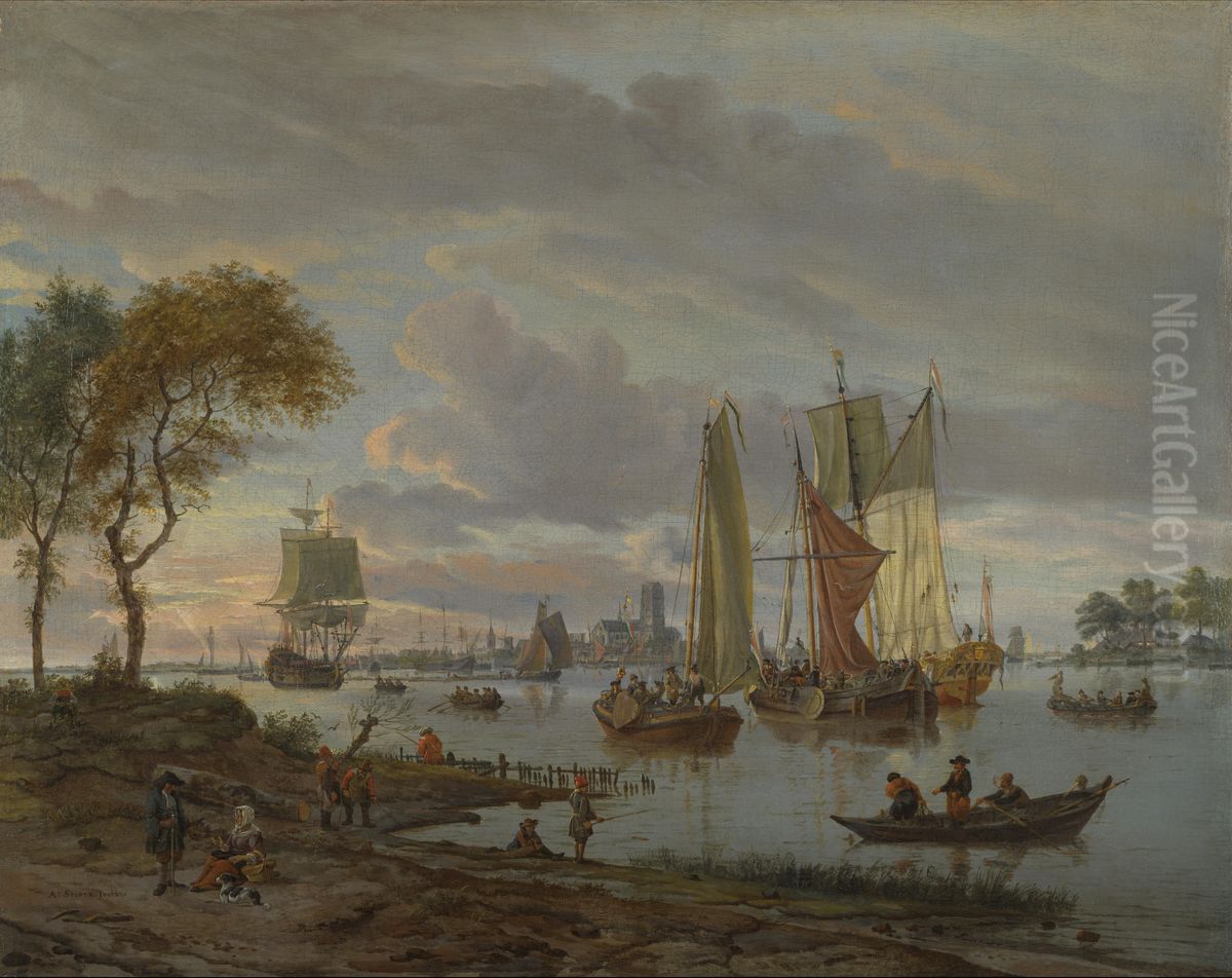 A River View Oil Painting by Abraham Storck