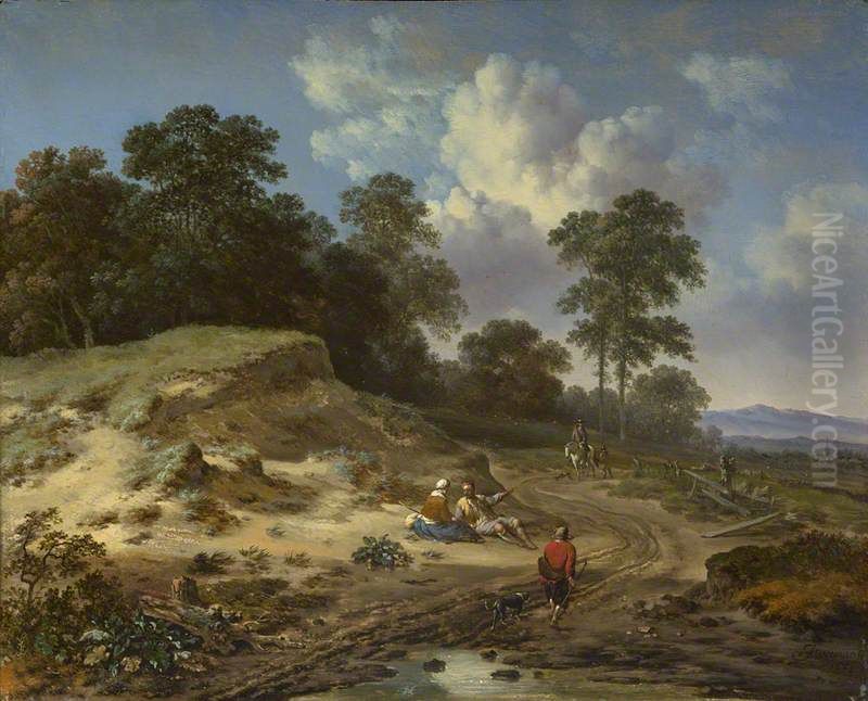 A Track by a Dune, with Peasants and a Horseman Oil Painting by Jan Wijnants