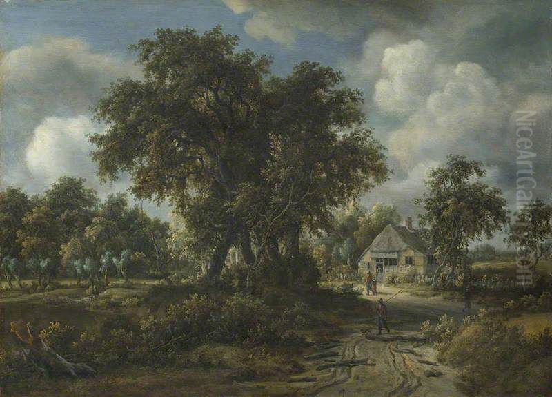 A Woody Landscape Oil Painting by Meindert Hobbema
