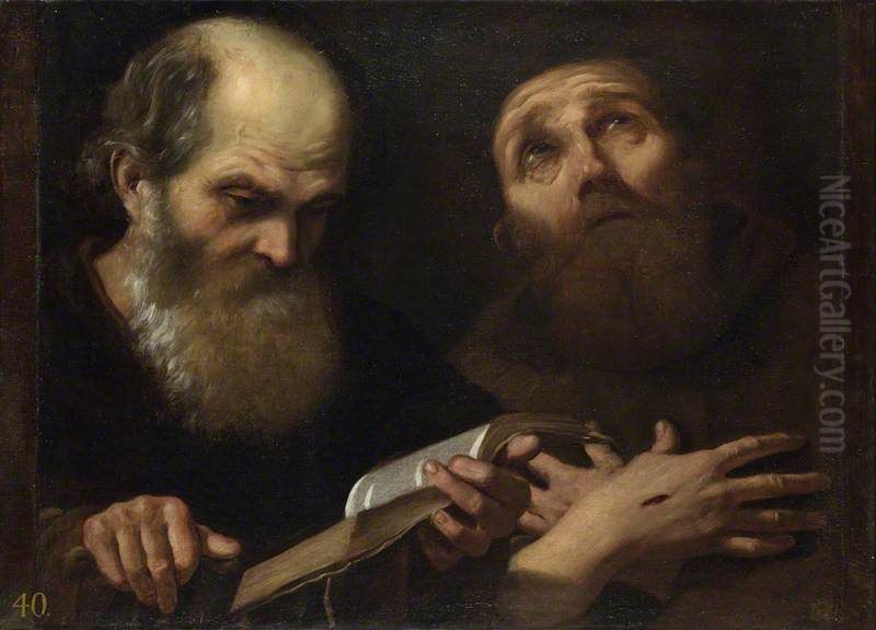 Saints Anthony Abbot and Francis of Assisi Oil Painting by Andrea Sacchi