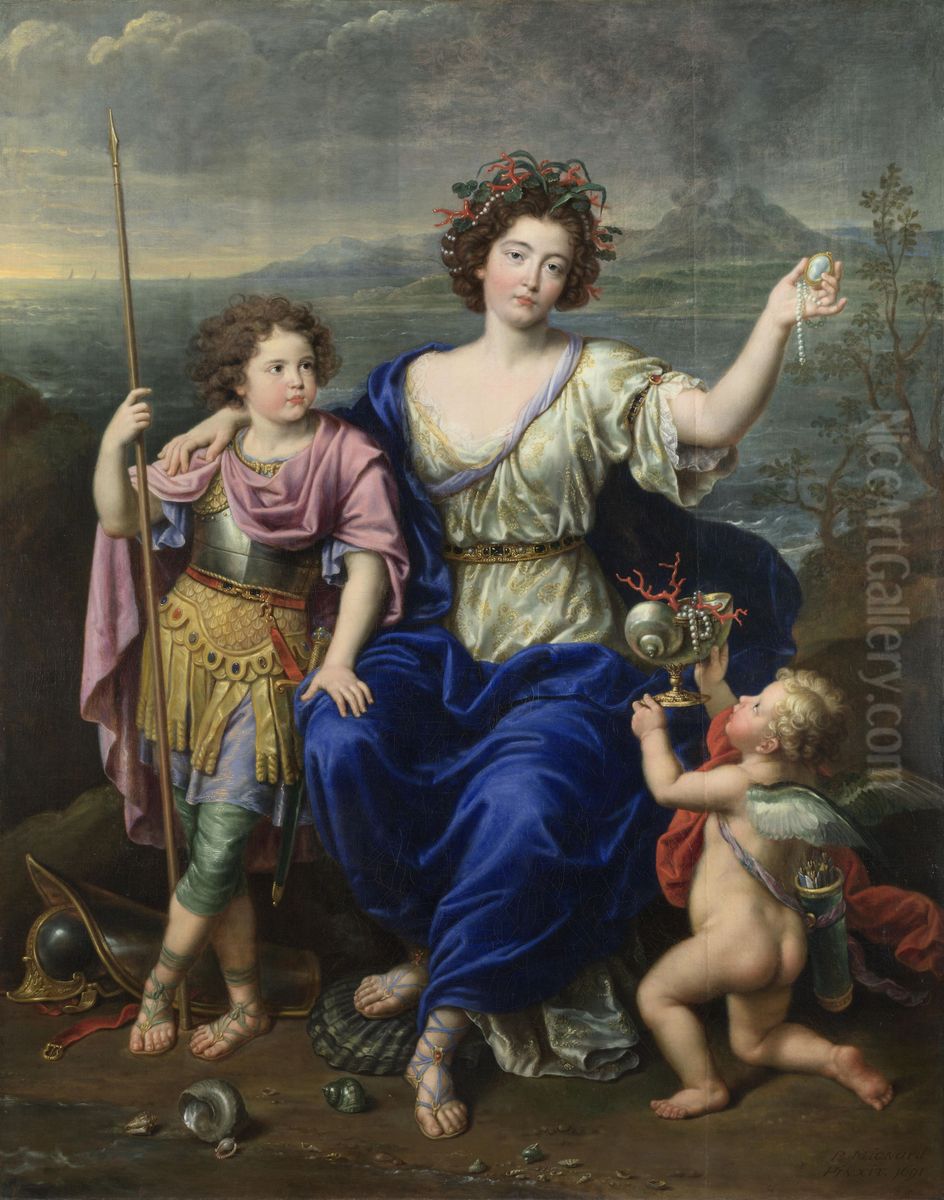 La Marquesa de Seignelay y dos de sus hijos Oil Painting by Pierre Mignard I