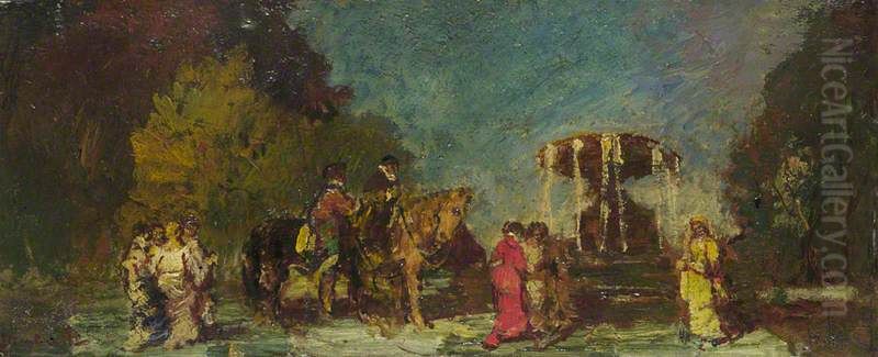 Fountain in a Park Oil Painting by Adolphe Joseph Thomas Monticelli