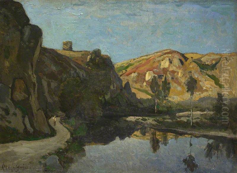 River and Hills Oil Painting by Henri Harpignies