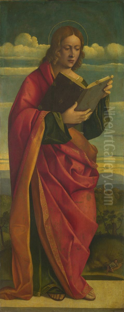 A Youthful Saint Reading Oil Painting by Girolamo da Santacroce