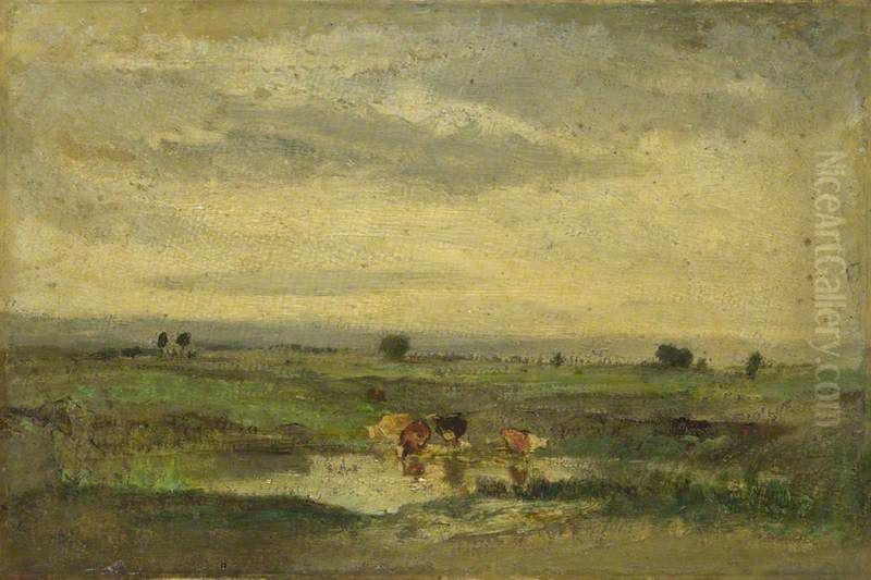 Cows at a Pool Oil Painting by Narcisse Virgilio Diaz