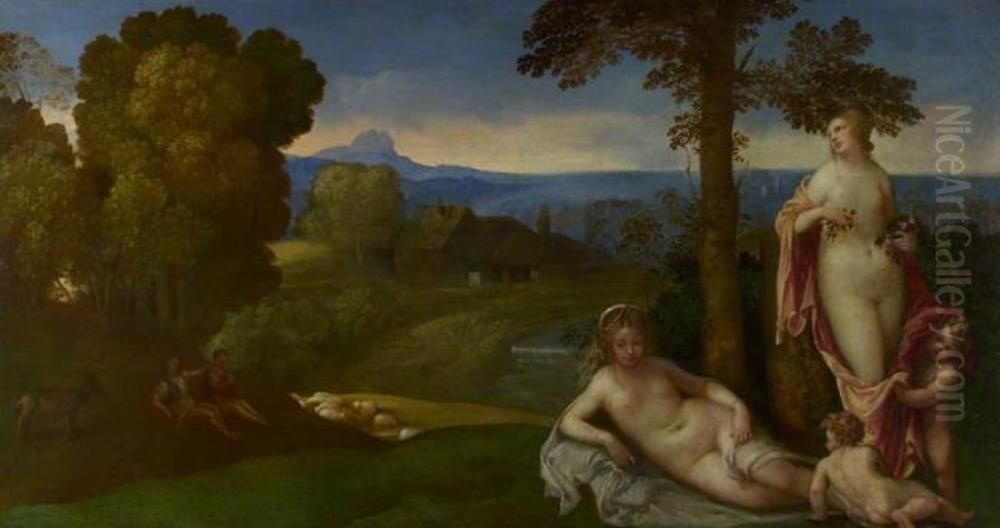 Nymphs and Children in a Landscape with Shepherds Oil Painting by Giorgione