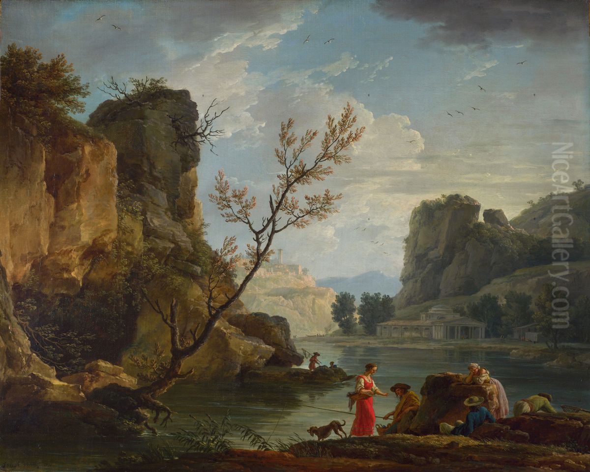 A River with Fishermen Oil Painting by Joseph Vernet