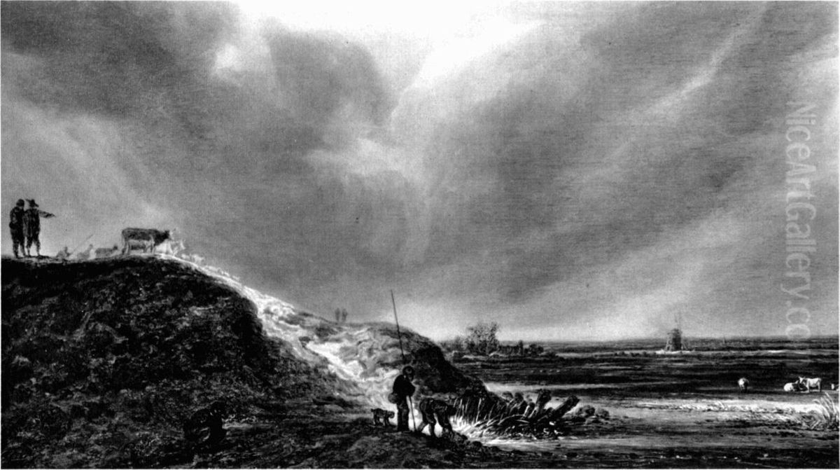 Dune landscape with stormy sky Oil Painting by Herman Saftleven