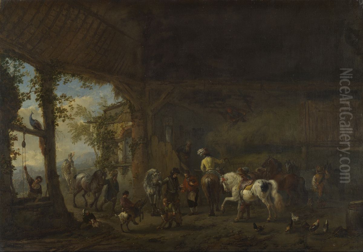 The Interior of a Stable Oil Painting by Philips Wouwerman