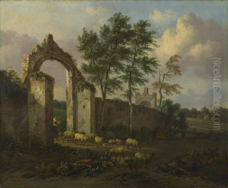 A Landscape with a Ruined Archway Oil Painting by Jan Wijnants