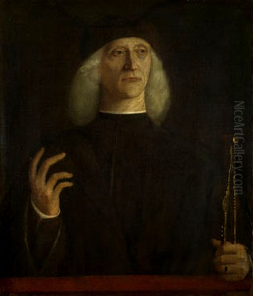 A Man with a Pair of Dividers (?) Oil Painting by Gentile Bellini