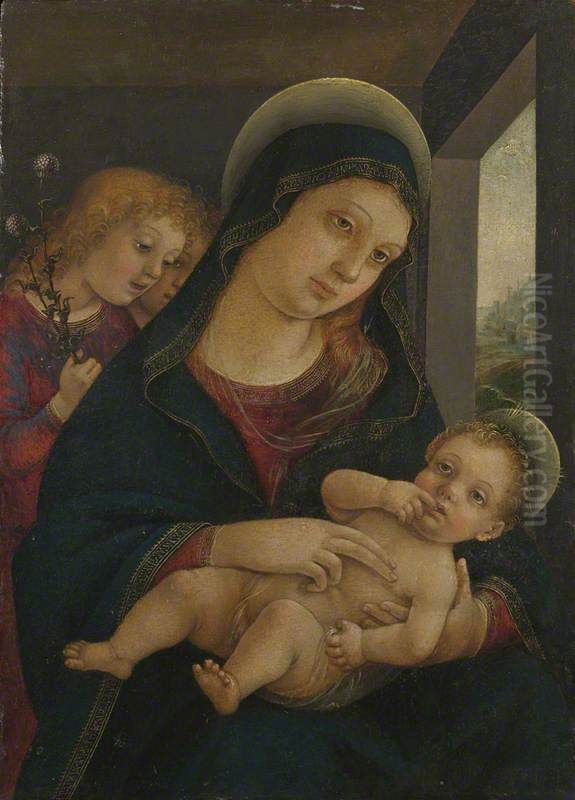 The Virgin and Child with Two Angels Oil Painting by Liberale Da Verona