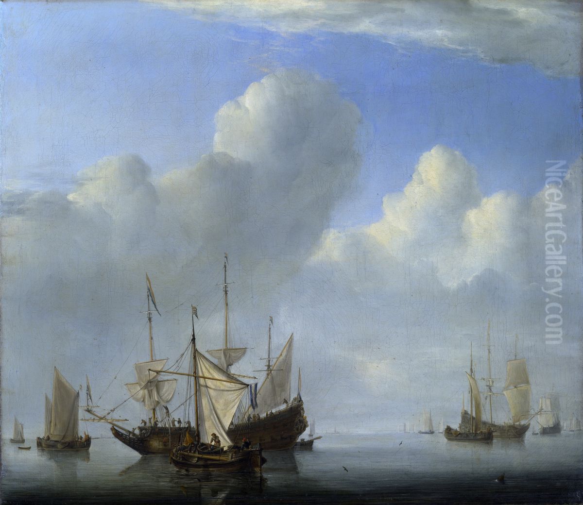 A Dutch Ship coming to Anchor and Another under Sail Oil Painting by Willem van de Velde the Younger
