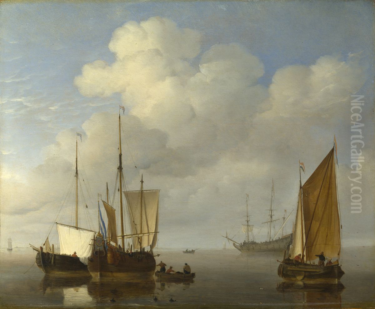 Dutch Ships in a Calm Oil Painting by Willem van de Velde the Younger