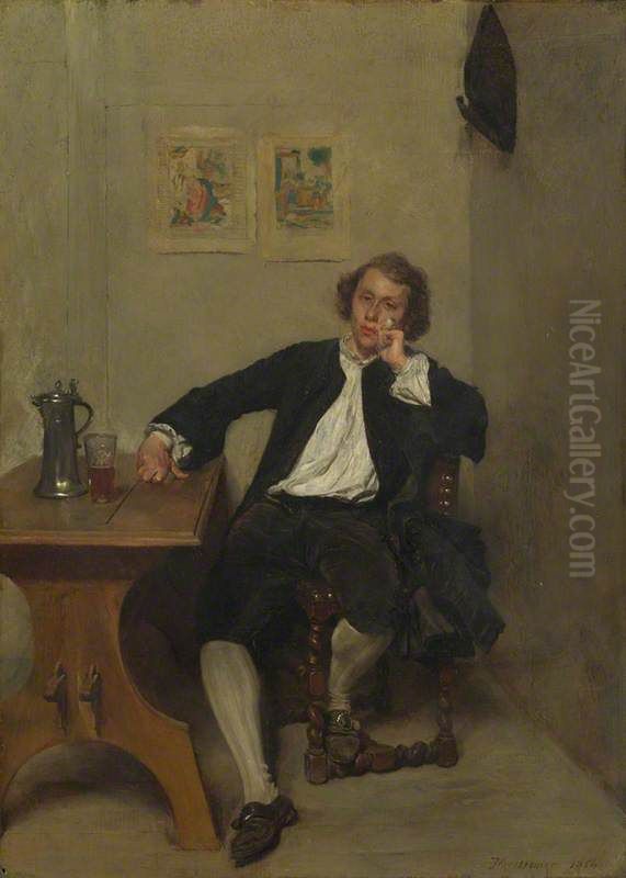 A Man in Black smoking a Pipe Oil Painting by Jean-Louis-Ernest Meissonier