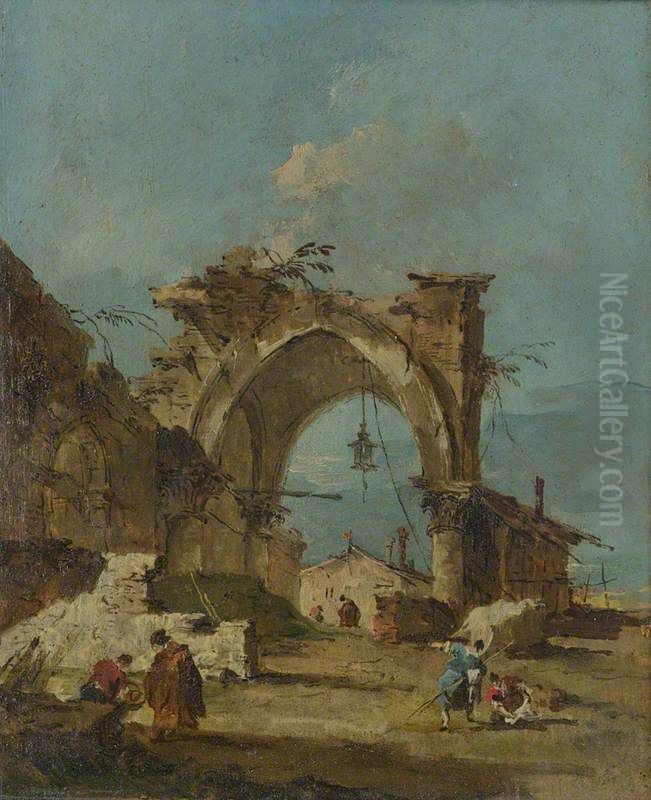 A Caprice with a Ruined Arch Oil Painting by Francesco Guardi