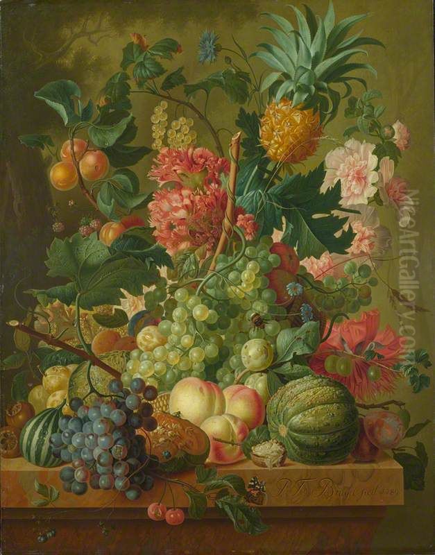 Fruit and Flowers Oil Painting by Paul Theodor van Brussel
