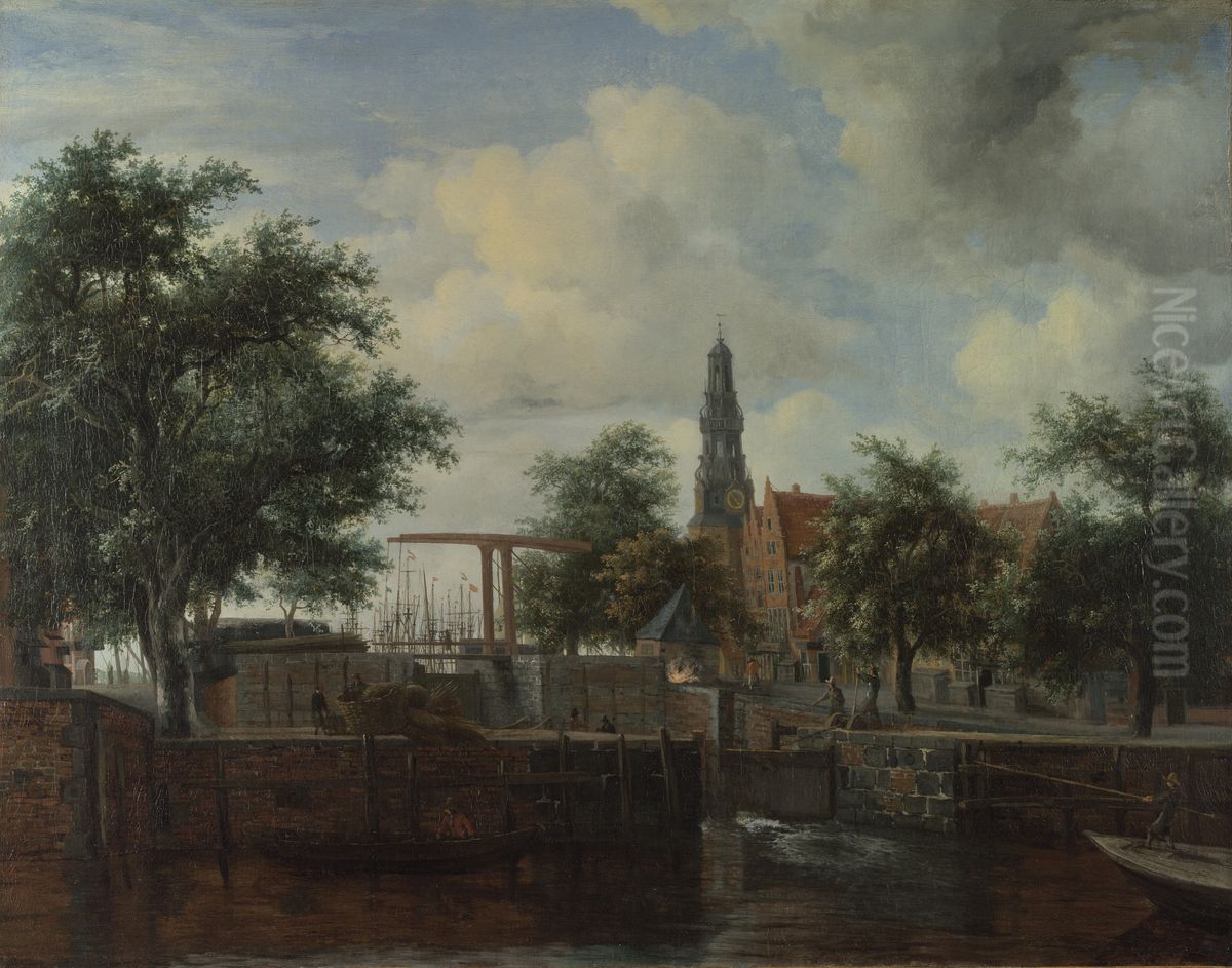 'The Haarlem Lock, Amsterdam Oil Painting by Meindert Hobbema
