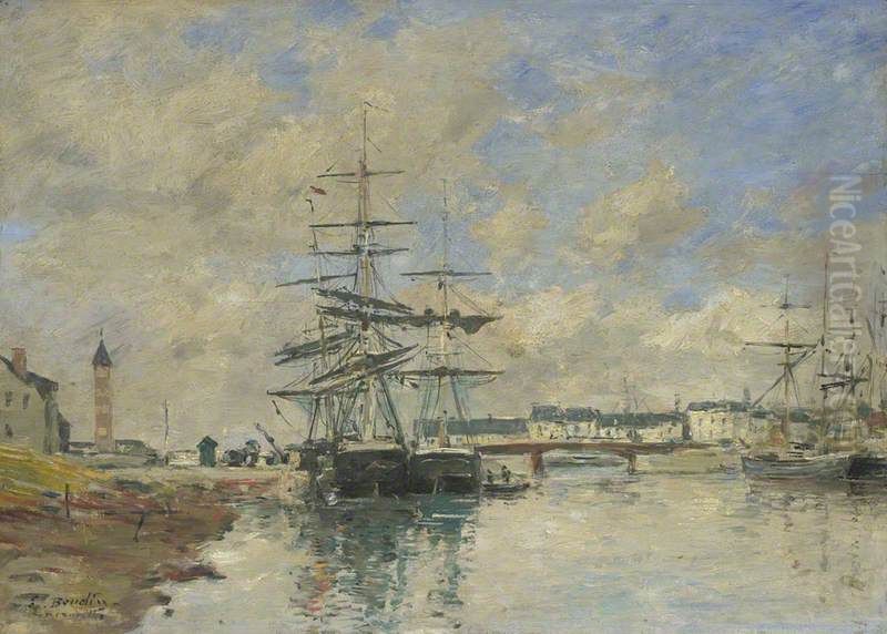 Deauville Harbour Oil Painting by Eugene Louis Boudin